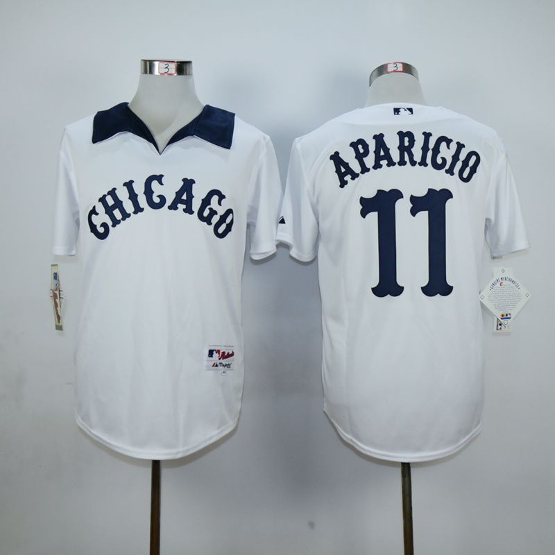 Men Chicago White Sox 11 Aparicio White Throwback MLB Jerseys